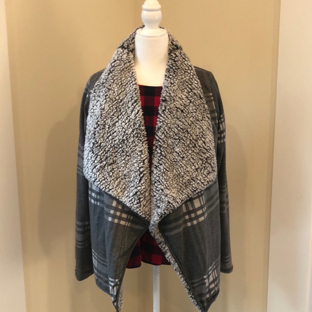 Thread & Supply Sherpa and Plaid Wrap/Sweater
